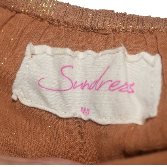 Sundress Alice Dress in Burnt Orange Marbella Desert Metallic Gold Stripe M L - Picture 4 of 6